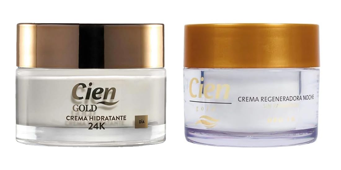 2. iepakojums — Cien Gold dienas sejas krēms, 50 ml + nakts sejas krēms 50 ml, pretgrumbu zelta mitrinošs, 24 karātu reģenerējošs, reģenerējošs, reģenerējošs, 2 iepakojums
