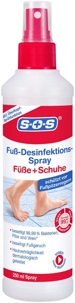 SOS Fuß-Desinfektions-Spray: Desinfektionsspray zur gründlichen und schnellen Fuß- & Schuhdesinfektion, 1x 250ml