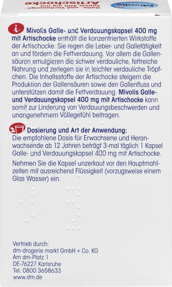 Mivolis Galle- und Verdauungskapsel 400 mg mit Artischocke, 60 St, neu&ovp