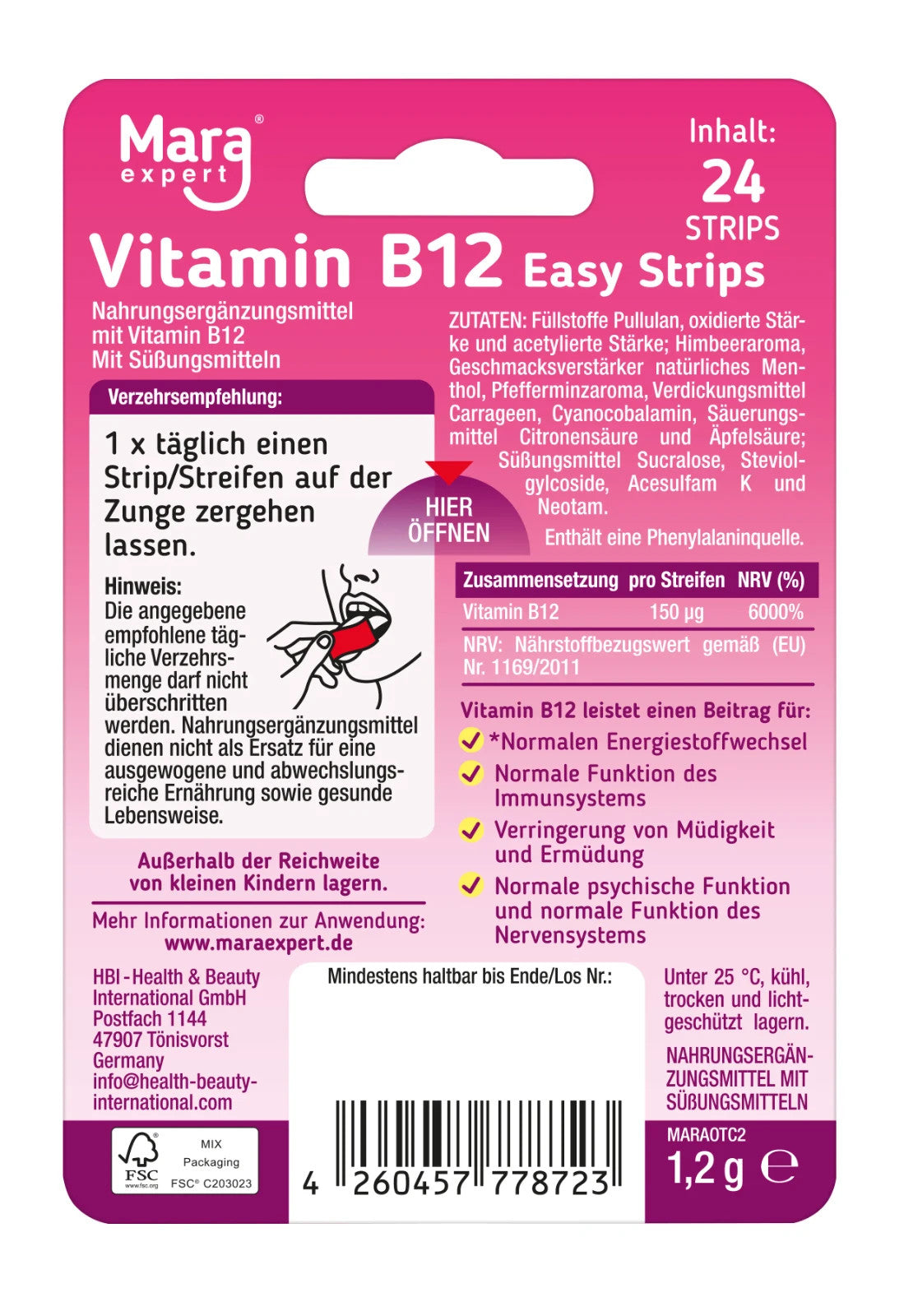 MARA EXPERT Easy Strips Vitamin B12, 24x Strips, Zungenstreifen, neu&ovp