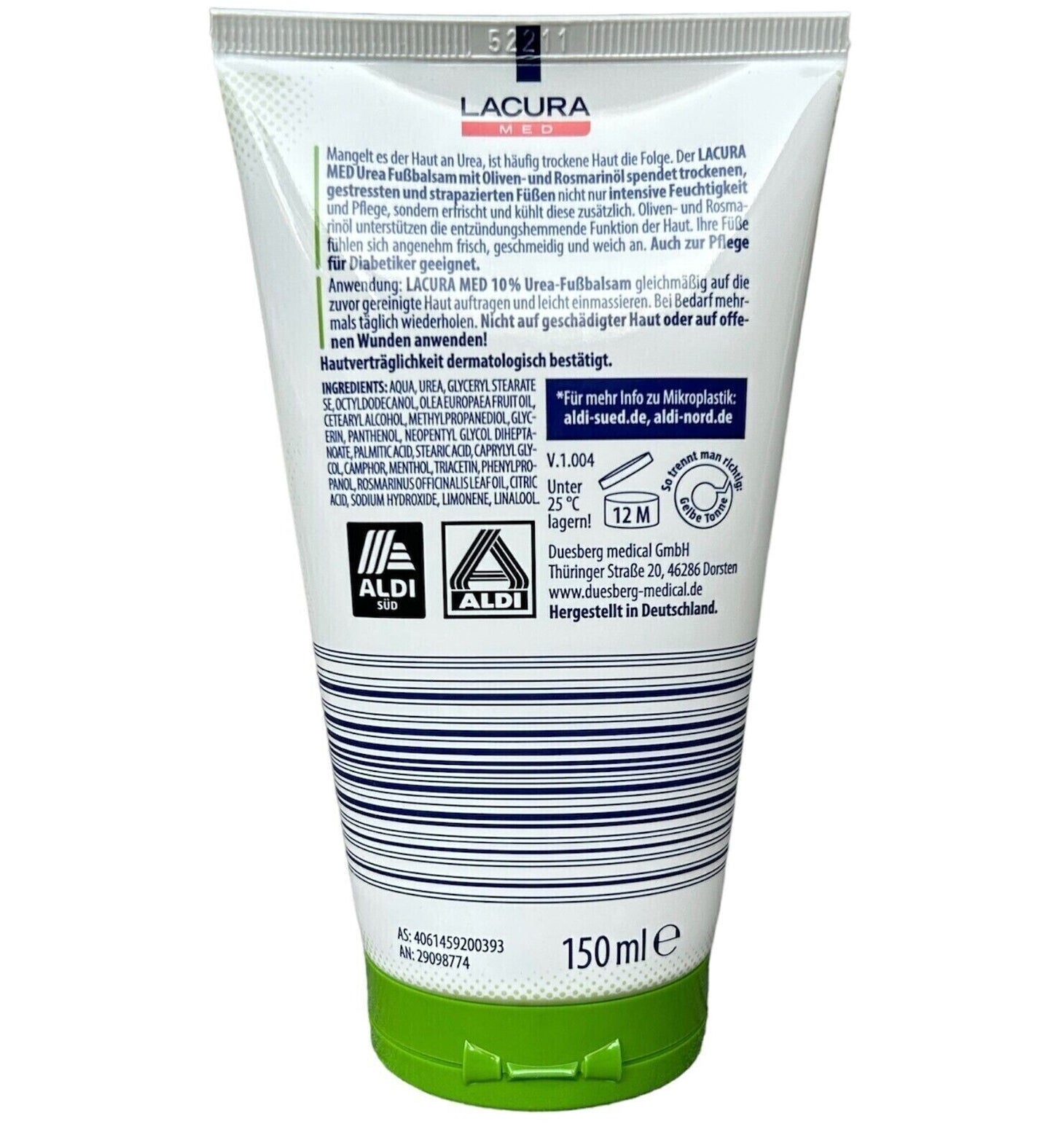 LACURA Med - Kāju balzams ar olīvu un rozmarīna eļļu, 10% urīnvielas, pēdu kopšanai, 150ml