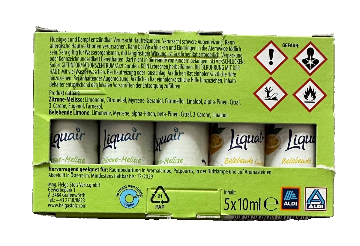Liquair Ätherische Öle 5er Set Zitrone-Melisse/ Belebende Limone für Aromalampe