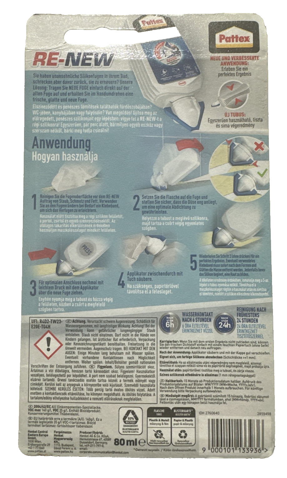 Pattex RE-NEW neue Fuge, Silikon weiß, direkt auf alte Fuge, 80ml, neu&ovp