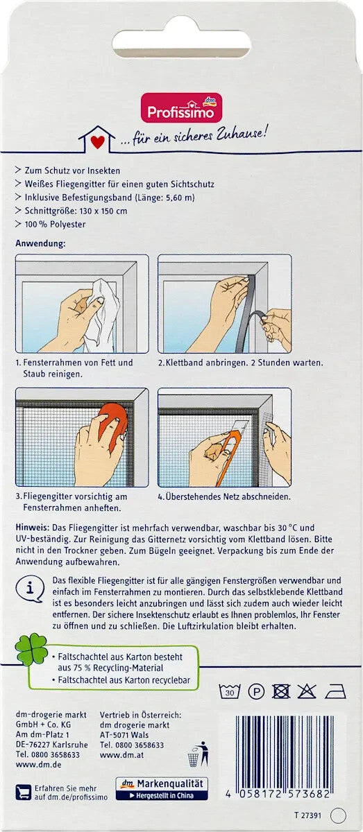 Profissimo Fliegengitter, weiß, 130x150cm, Klebeklettband, zuschneidbar, neu&ovp