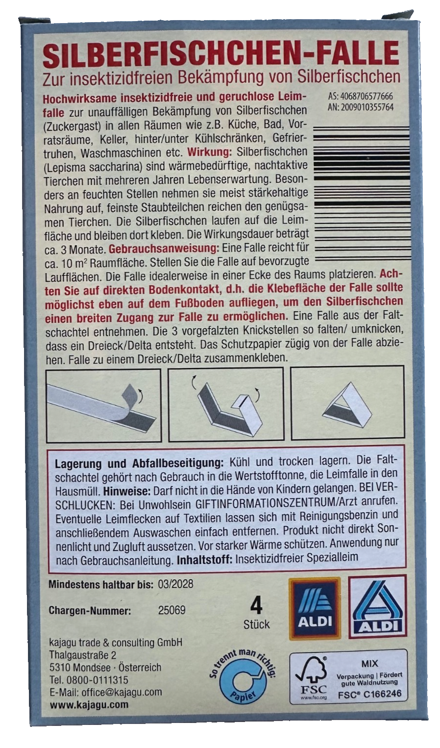 Pritex Silberfischchenfalle zur Bedarfsermittlung&Monitoring, Insektizidfrei,neu