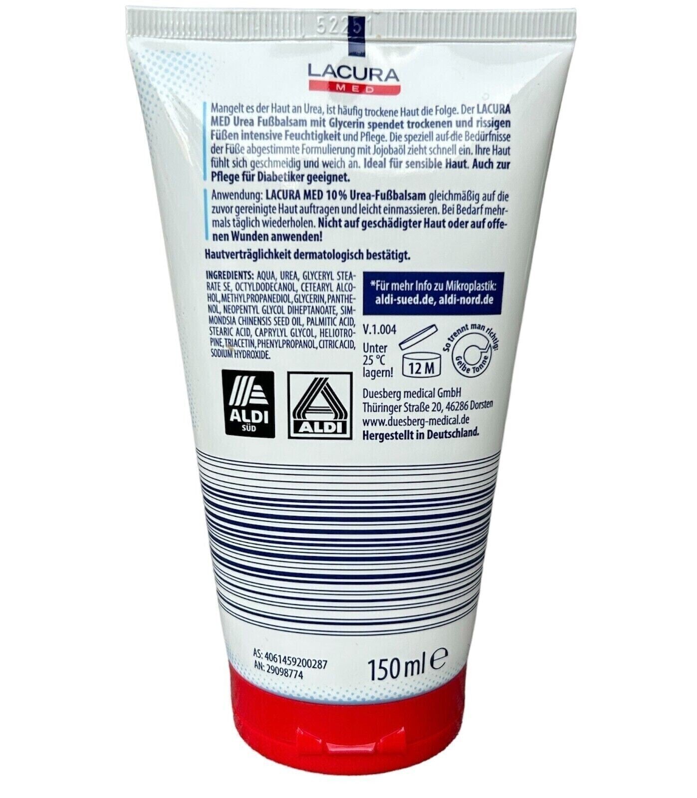 LACURA Med - Fußbalsam Glycerin, 10 % UREA, Fusspflege für trockene Haut, 150ml