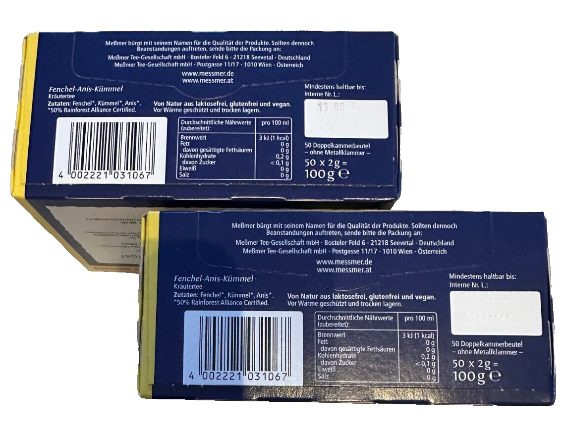 Meßmer Fenchel-Anis-Kümmel Kräutertee, 2x Großpackungen (2x50 Beutel), neu&ovp