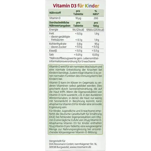 Altapharma Vitamin D3 für Kinder Kautabletten 1x60 St., neu&ovp