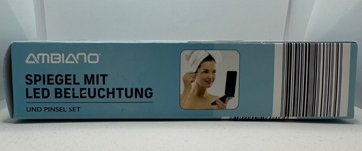 AMBIANO Faltbarer Kosmetikspiegel Pinsel Set mit LED Beleuchtung, aufladbar, Neu