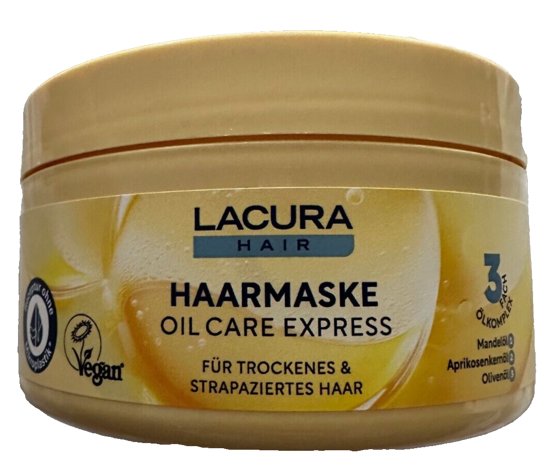 LACURA matu maska Oil Care Express, trīskāršs eļļu komplekss, vegāna, jauna un noslēgta