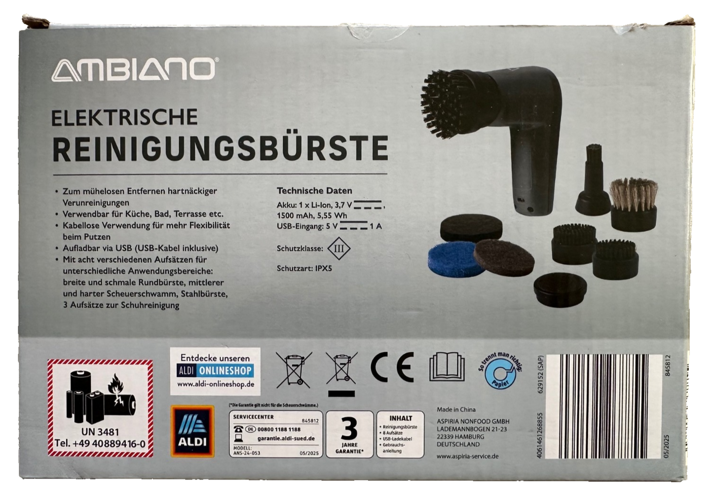 AMBIANO Elektrische Reinigungsbürste, Set mit Akku, USB Ladung, neu&ovp
