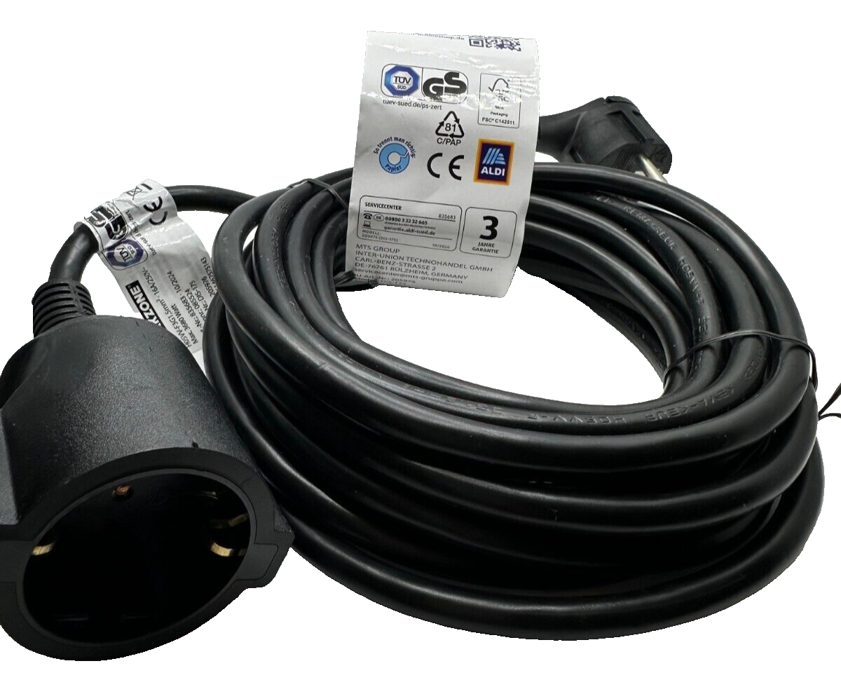 WORKZONE Gummi Verlängerungskabel, Außen Stromkabel, 5m, H05RR-F 3G, Neu