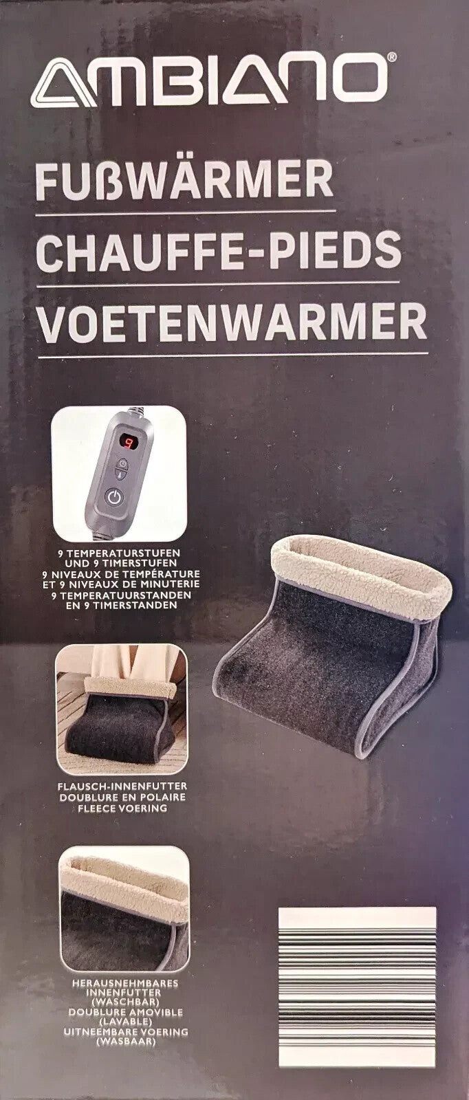 Ambiano elektr. Fußwärmer, 9 Stufen, Automatische Abschaltung, Teddyflausch, neu