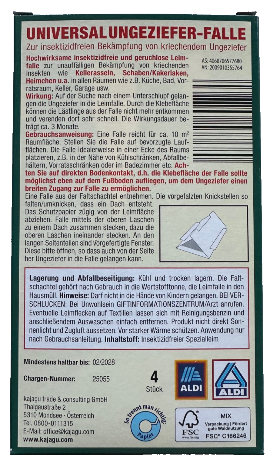 Pritex Ungeziefer Falle zur Bedarfsermittlung&Monitoring, Insektizidfrei, neu