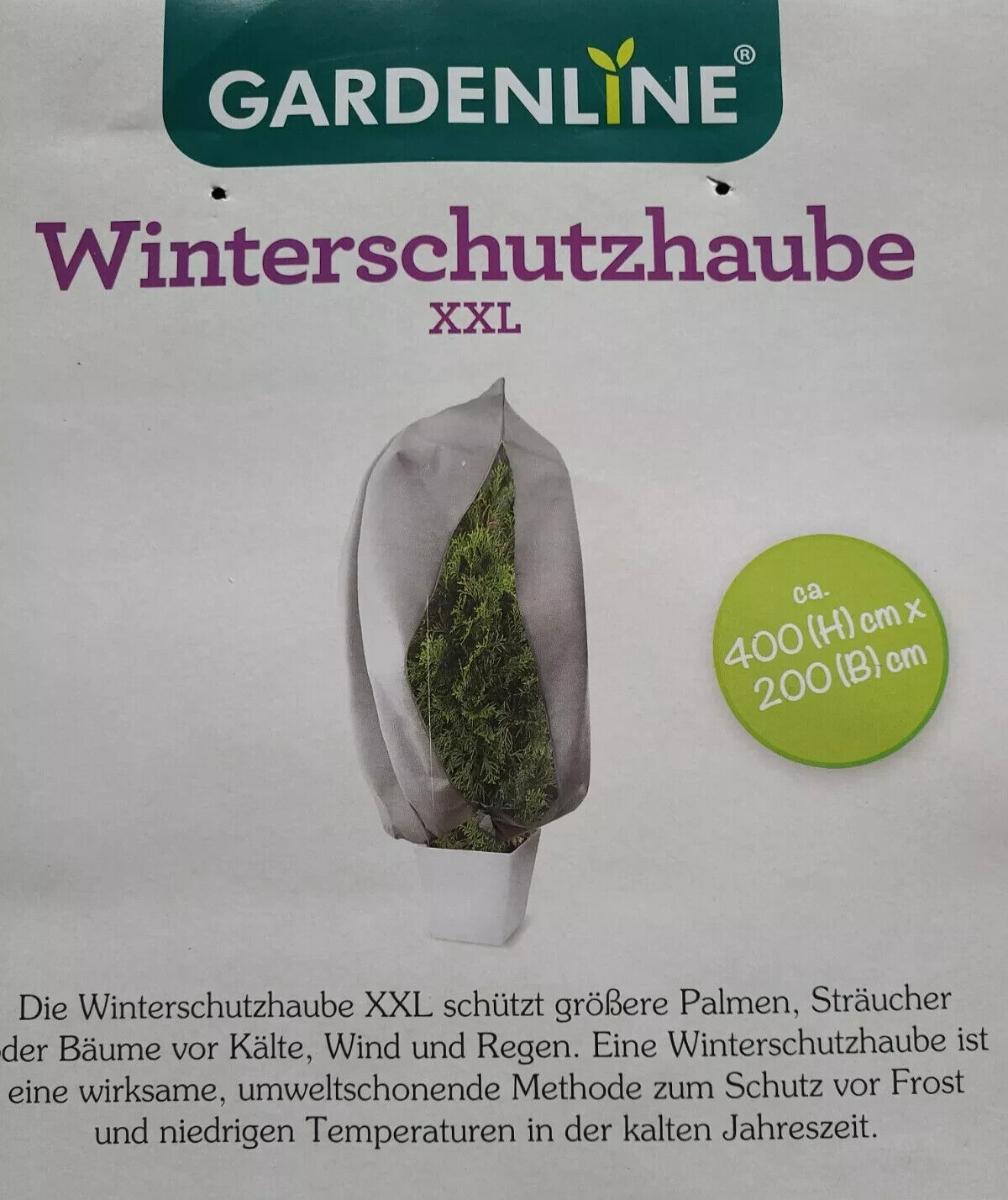 Gardenline Winterschutzhaube XXL, Vlies mit Reißverschluss, neu 400cm×200cm