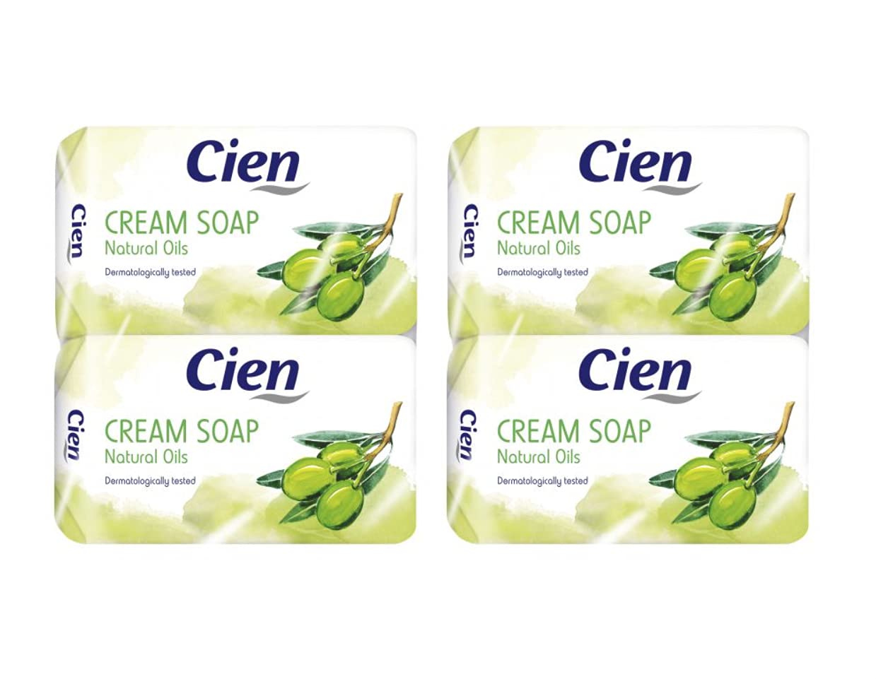 Cien Cremeseife Olive mit Olivenöl, ohne Mikroplastik, vegan, 4er-Pack, 4 x 150 g (= 600 g)