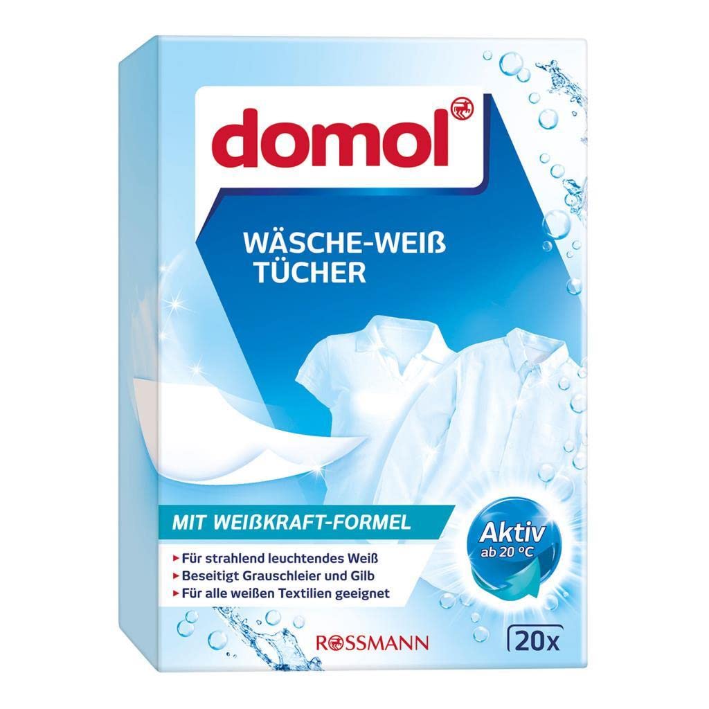 Wäsche-Weiß Tücher - entfernen dank Ihrer Ultra Weißkraft-Formel zuverlässig Grauschleier und Gilb aus weißen Textilien - (1 Packung aus 20 Tücher)