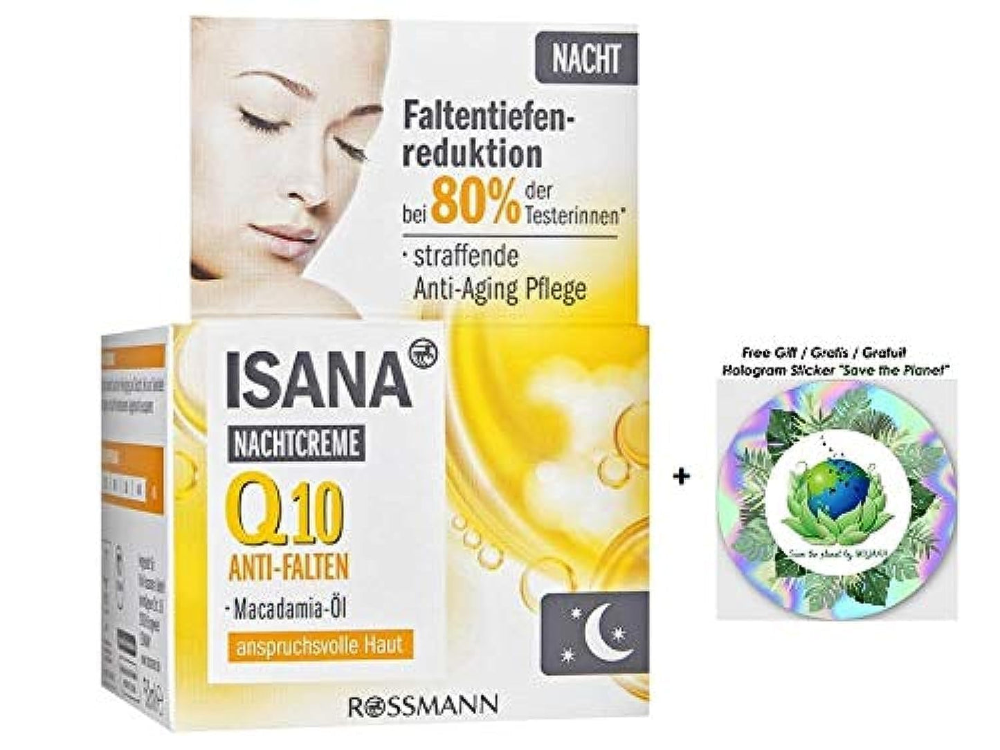 ISANA Anti-Falten Q10 Nachtcreme - straffende Anti-Aging Pflege - mit Macadamia-Öl - 50 mL