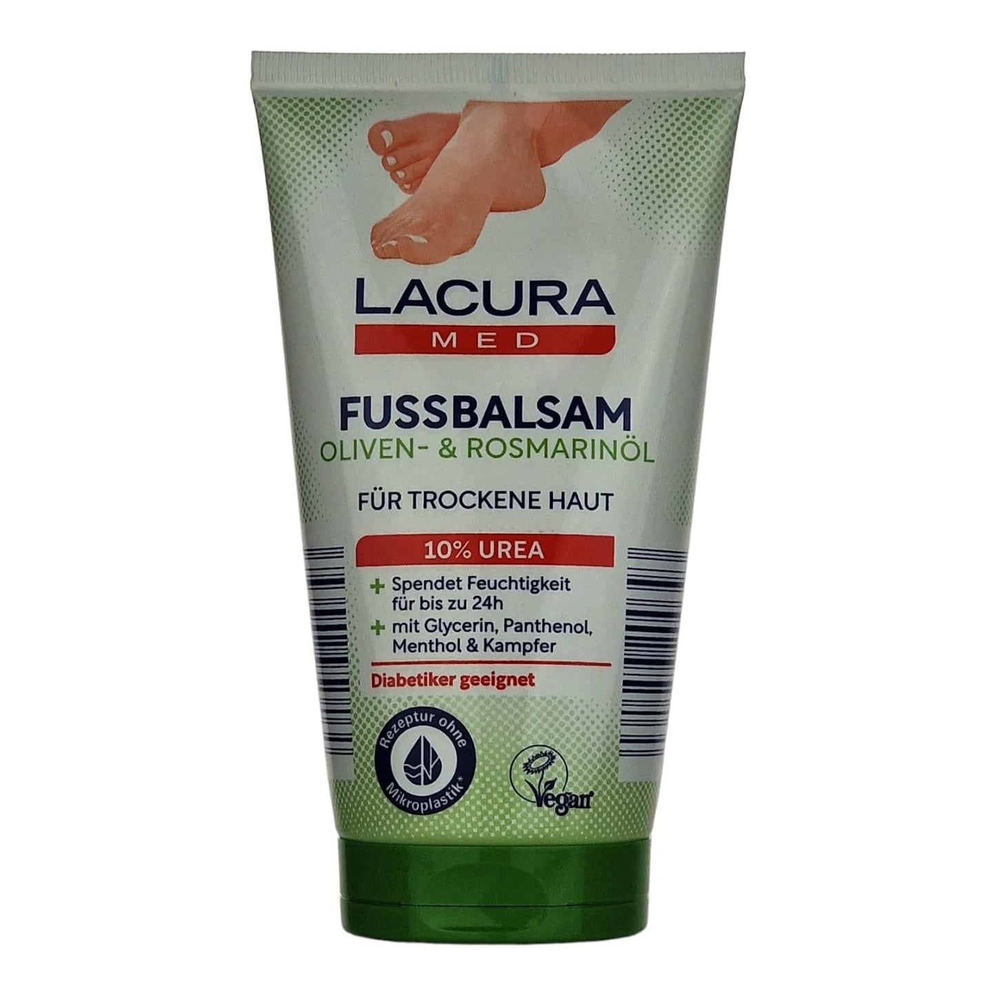 Lacura Med Fußbalsam 10% Urea mit Menthol & Kampfer-Oliven & Rosmarinöl Trockene Haut Vegan 150ml(2 Er Pack)