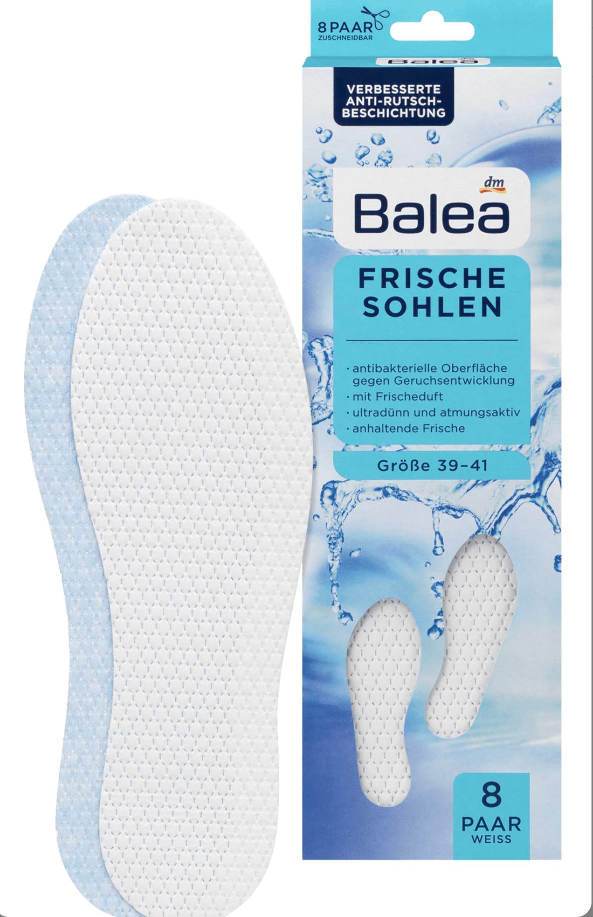 balea Frische Einlegesohlen, Größe 39-41, Weiß, 8 Paar