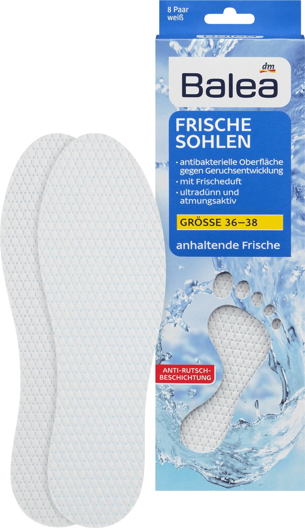 Balea Frischesohlen - weiß - Größe: 36-38, 8 Paar, 16 Stück