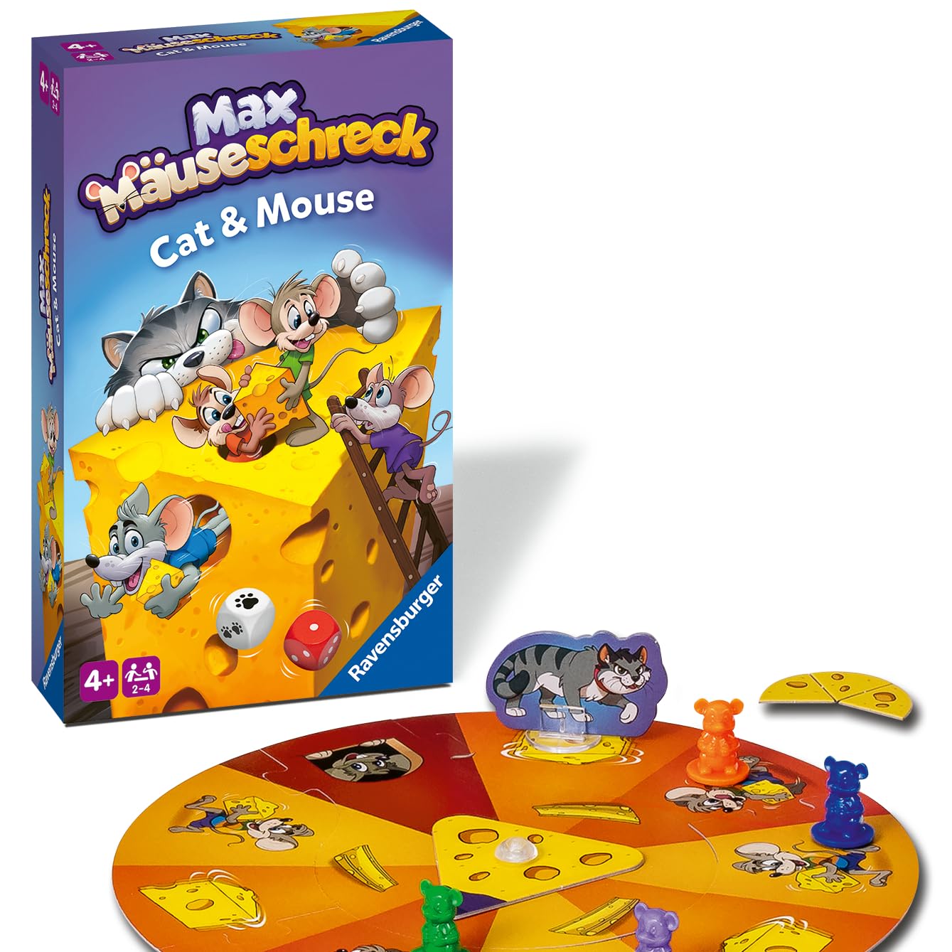Ravensburger 22466 - Max Mäuseschreck- Katz & Maus Spiel für Kinder ab 4 Jahren, Würfel- und Sammelspiel für 2-4 Spieler