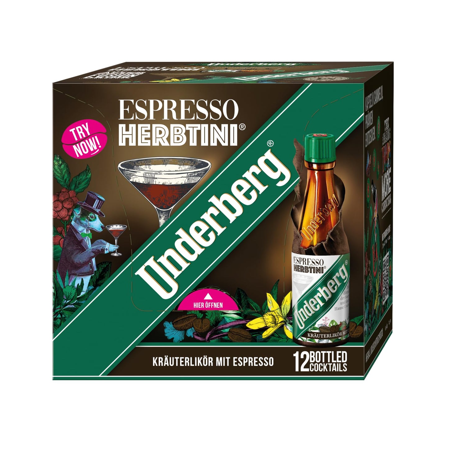 Underberg Espresso Herbtini - pēcpusdienas dzēriens - augu izcelsmes spirts ar espresso (12 x 0,02 l)