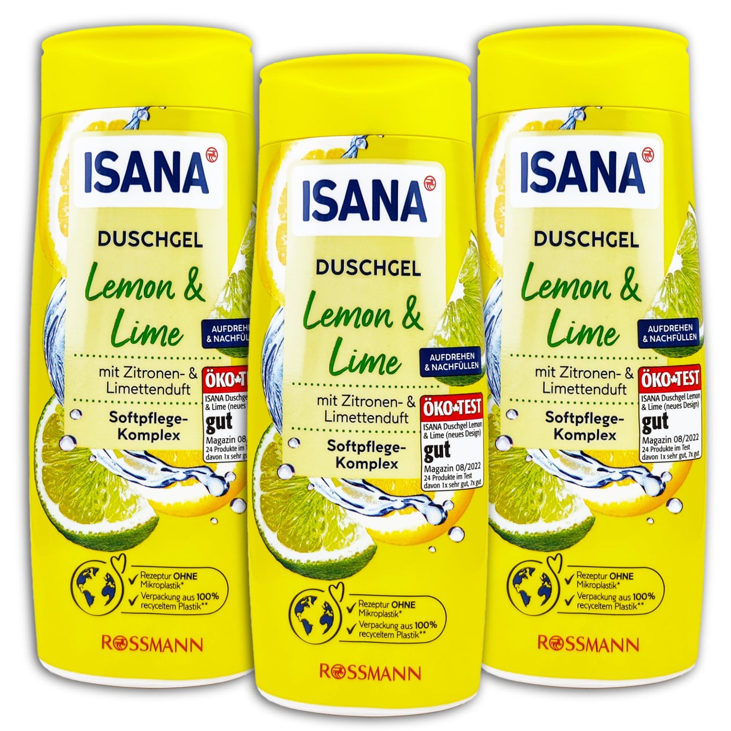 ISANA Duschgel Lemon & Lime 3 x 300 ml, 3 er Pack