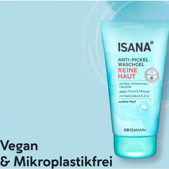 Isana Reine Haut Anti-Pickel Waschgel, intensive Tiefenreinigung, sichtbar verbessertes Hautbild, mit Salicylsäure und Zink, 150 ml