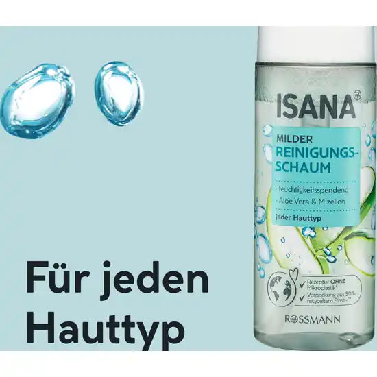 ISANA Clean + Care milder Reinigungsschaum - jeder Hauttyp, feuchtigkeitsspendend, Aloe Vera & Gurken-Extrakt - 150 ml