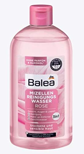 Mizellen Reinigungswasser mit Rosenwasser | 3 in 1: Reinigung, Make-up Entferner und Gesichtswasser | Für trockene und sensible Haut | 400 ml Wirksame Reinigung für Gesicht, Augen und Lippen |