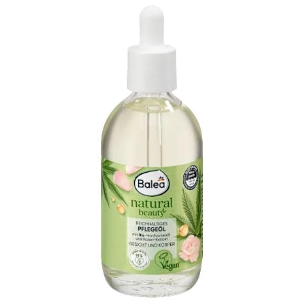 Balea Natural Beauty Bio-Pflegeöl für Gesicht und Körper, Vegan, Mit Bio-Hanfsamenöl und Rosen-Extrakt