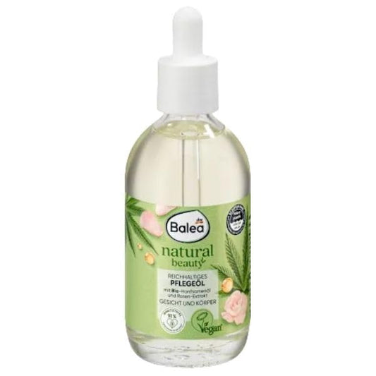 Balea Natural Beauty Bio-Pflegeöl für Gesicht und Körper, Vegan, Mit Bio-Hanfsamenöl und Rosen-Extrakt