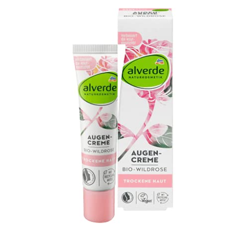 alverde DABĪGĀ KOSMĒTIKA Savvaļas rožu acu krēms, 15 ml, vegāns un bez minerāleļļām un gēnu inženierijas