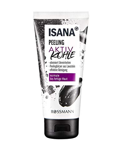 ISANA Young Peeling Aktivkohle 100 ml normale bis fettige Haut, eliminiert Unreinheiten & Verschmutzungen, Peelingkörnchen aus Lavastein, vegan