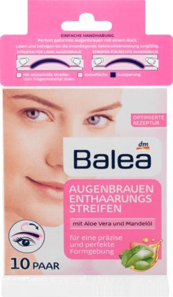 Balea uzacu epilācijas strēmeles, 1 iepakojums ar 10 strēmelītēm, vegānas, nesāpīgas, unisex, pieaugušajiem, vīriešiem un sievietēm