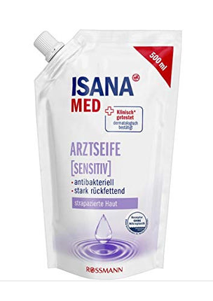 ISANA jutīgās medicīniskās ziepes ar uzpildāmu iepakojumu, 500 ml