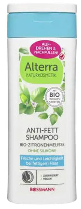 Alterra Anti-Fett Shampoo 200 ml für schnell fettendes Haar, Aktivkohle & Bio-Zitronenmelisse, befreit von Rückständen & erfrischt die Kopfhaut