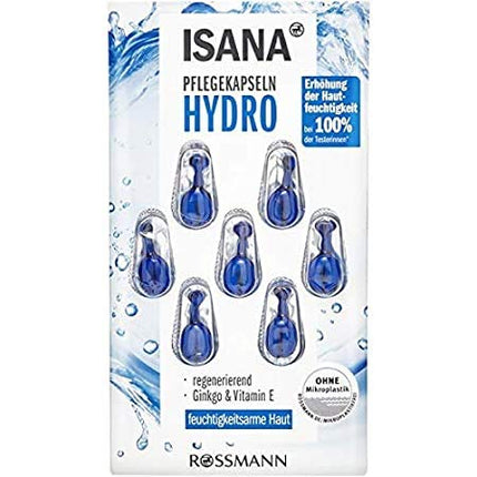 ISANA Hydro Care kapsulas - palielina ādas mitrumu - reģenerējošas - ar ginkgo un E vitamīnu - 2 x 7 = 14 kapsulas