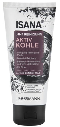 ISANA aktīvās ogles pīlinga gels 75 ml visiem ādas tipiem, ar aprikožu ekstraktu un provitamīnu B5, dabīgas izcelsmes pīlinga daļiņām