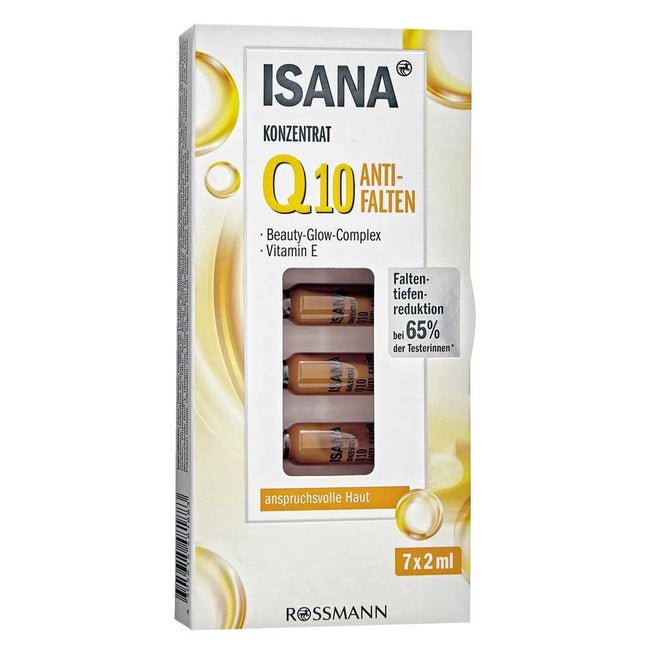 ISANA Q10 pretgrumbu koncentrāts 14 ml (7 x 2 ml) prasīgai ādai, Anti-Age Protect komplekss un Acai ogu ekstrakts, pierādīta pretgrumbu iedarbība
