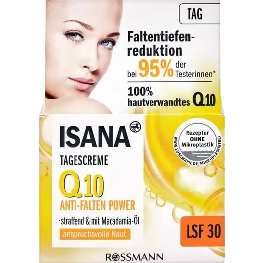 ISANA Q10 Anti-Falten Tagescreme LSF 30 - straffende Anti-Aging Pflege -LSF 30 - mit Macadamia-Öl - 50 mL