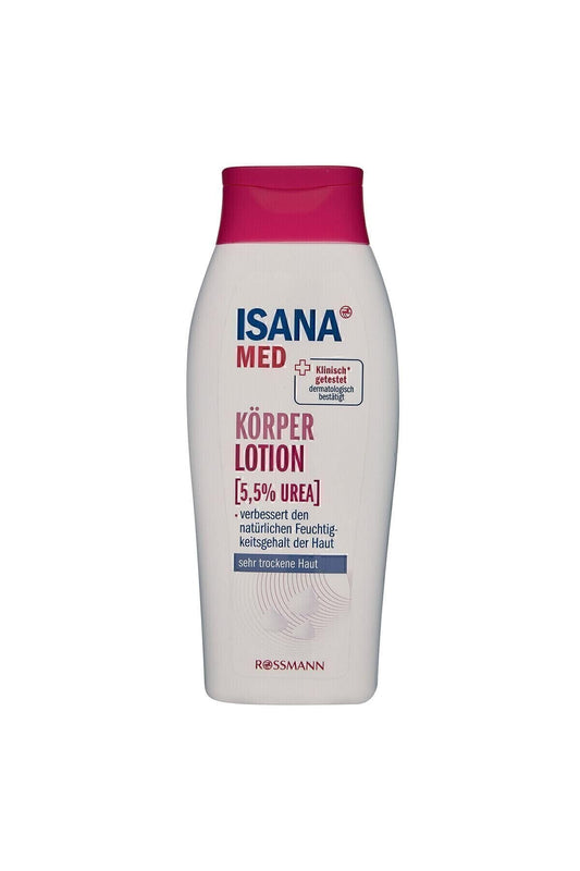 ISANA MED Körperlotion (5,5 % Urea) – Feuchtigkeitspflege für sehr trockene Haut, mit Panthenol & Allantoin, Mikrobiom Balance, beruhigend & glättend, ohne Mikroplastik, 250 ml