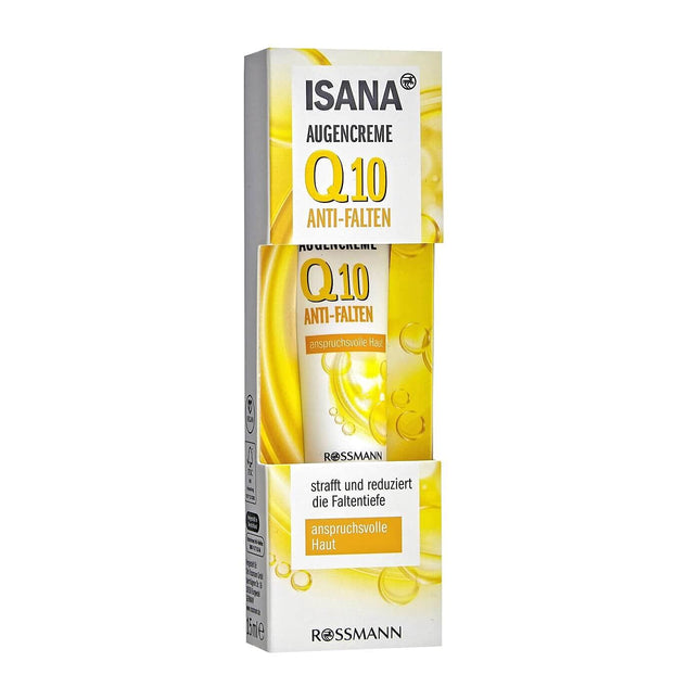 ISANA Q10 Augencreme 15 ml für anspruchsvolle Haut, Q10 & Corneosticker DS, reduziert die Faltentiefe*Aqua, Glycerin, Ethylhexyl Isononanoate, Methyl Glucose Sesquistearate, Glycine Soja Oil, Pantheno