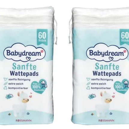 وسادات قطنية من بيبي دريم، 100% قطن، عبوة من قطعتين (2 × 60 قطعة)