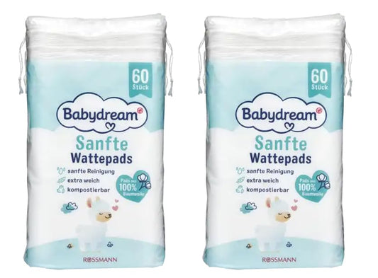 Babydream Wattepads, 100% Baumwolle, 2er Pack (2 x 60 st)
