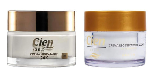 2. iepakojums — Cien Gold dienas sejas krēms, 50 ml + nakts sejas krēms 50 ml, pretgrumbu zelta mitrinošs, 24 karātu reģenerējošs, reģenerējošs, reģenerējošs, 2 iepakojums