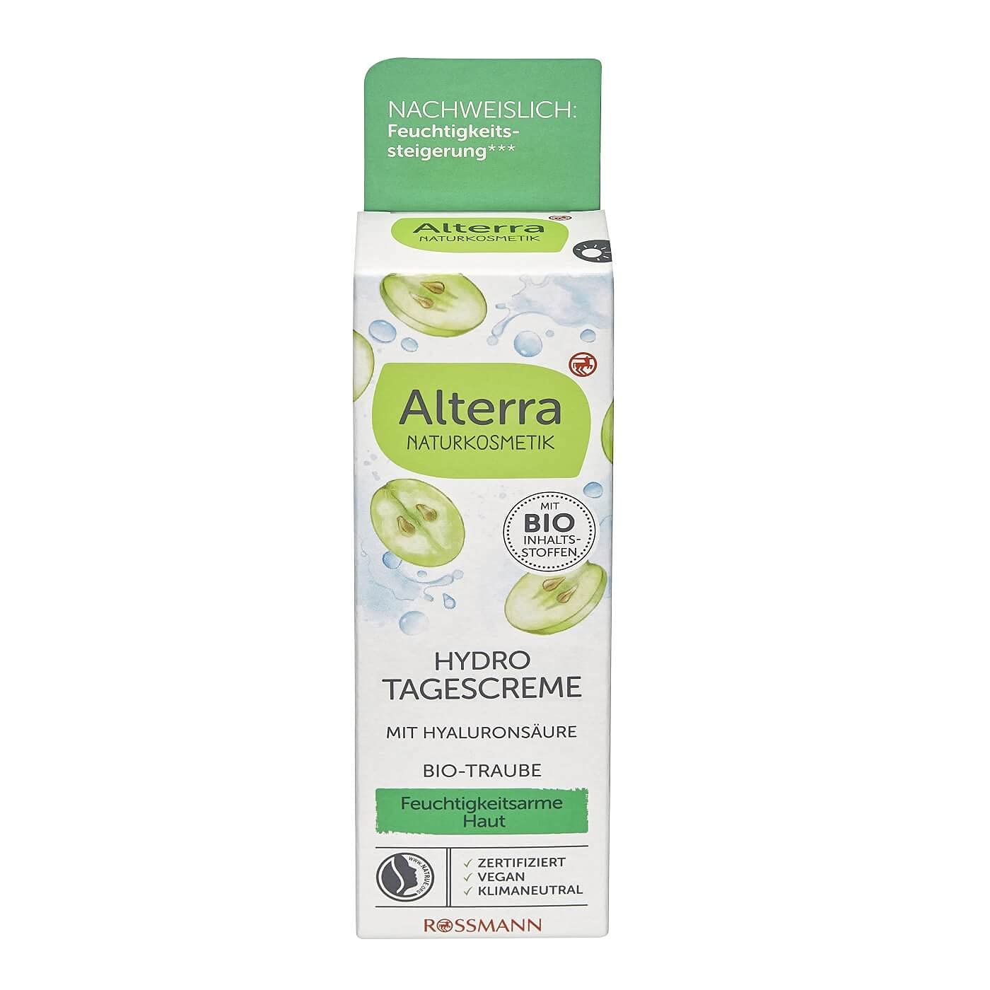 Alterra Hydro dienas krēms ar organiskajām vīnogām un organisko balto tēju, 50 ml