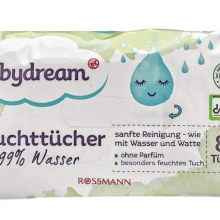 Babydream bērnu mitrās salvetes ar 99% ūdeni, BEZ smaržvielām, 4 iepakojumā (4 x 80 gab.)
