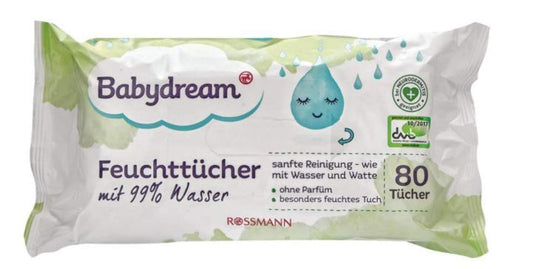 Babydream Feuchttücher mit 99% Wasser, OHNE Parfüm, 4er Pack (4 x 80 st)